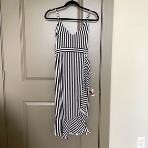 Black and white striped midi dress